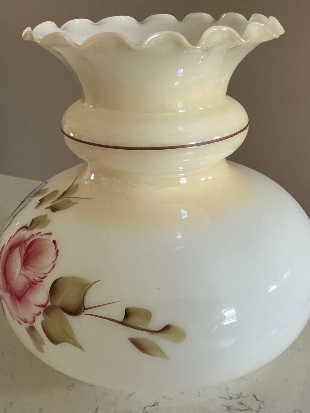 Vintage GWTW Hand-Painted Floral Milk Glass Lamp Shade in Cream and Pink